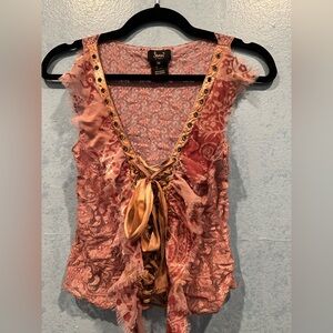 Express Women's Red Lace-Up Blouse